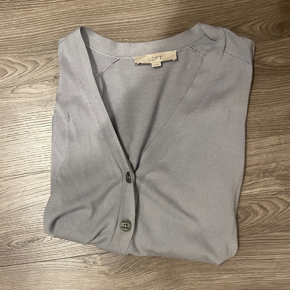 LOFT Gray/Purple Cardigan Size Med